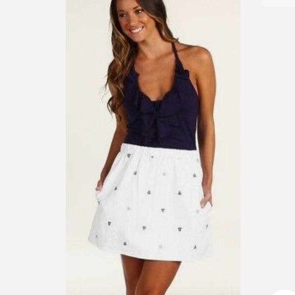 Lilly Pulitzer Quinn Let It Rip Embroidery Jersey Seersucker Combo Mini Dress - Picture 2 of 11